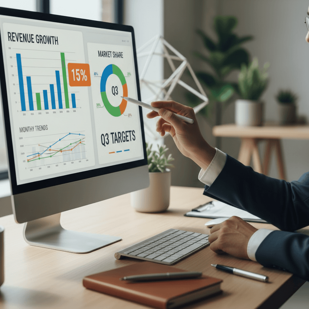 Revenue trend dashboard with monthly targets